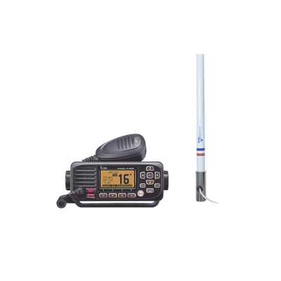 Kit de radio IC-M220 | mas antena marina TX-5101-SYS fabricada en fibra de vidrio con base roscable de acero inoxidable