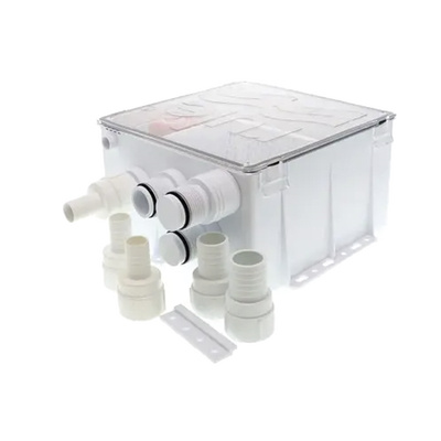 Sistema de desagüe para duchas con bomba de achique de 800 galones por hora a 12 Volts de corriente directa e interruptor de flotación