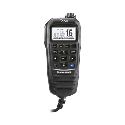 Micrófono comando color negro y pantalla en fondo blanco para serie IC-M510, IC-M424G e IC-M605