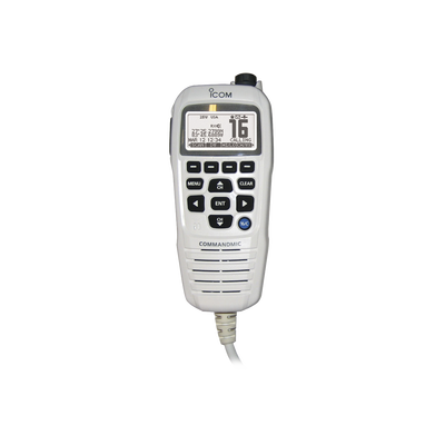 Micrófono comando color blanco y pantalla en fondo blanco para serie IC-M510, IC-M424G e IC-M605