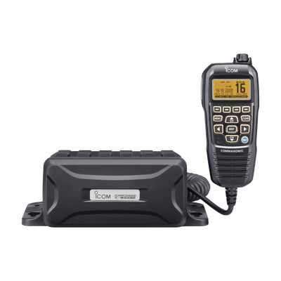 Radio Móvil Marino, 25W, Tx:156.025-157.425MHz, Rx:156.050-163.275MHz, compatible con el sistema Marine Comander, canales CAN,USA,INT, cuenta con opción de GPS incluye microfono.