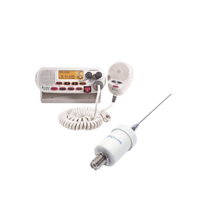 Kit de radio MRF45D | mas antena marina TX-1600-SYS. Incluye cable de 4.5 m con conectores PL-259 instalados y montaje en L