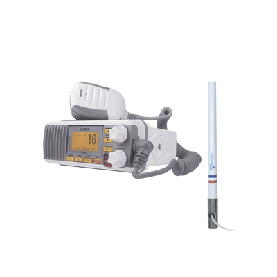 Kit de radio UM385 | mas antena marina de fibra de vidrio TX-5101-SYS fabricada en fibra de vidrio con base roscable de acero inoxidable